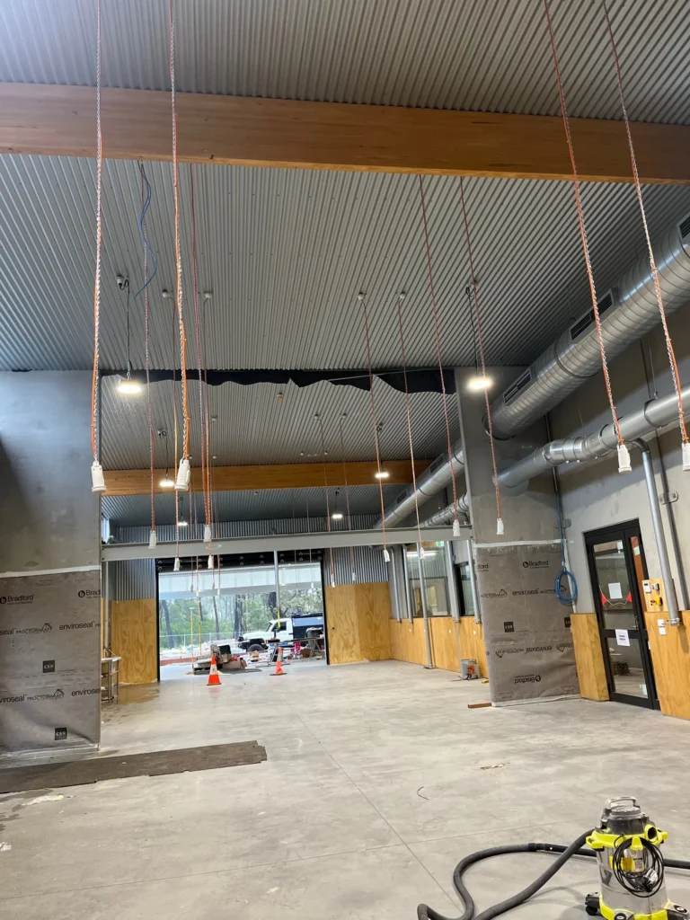 Hall ceiling and suspended lights during Carroll College fitout