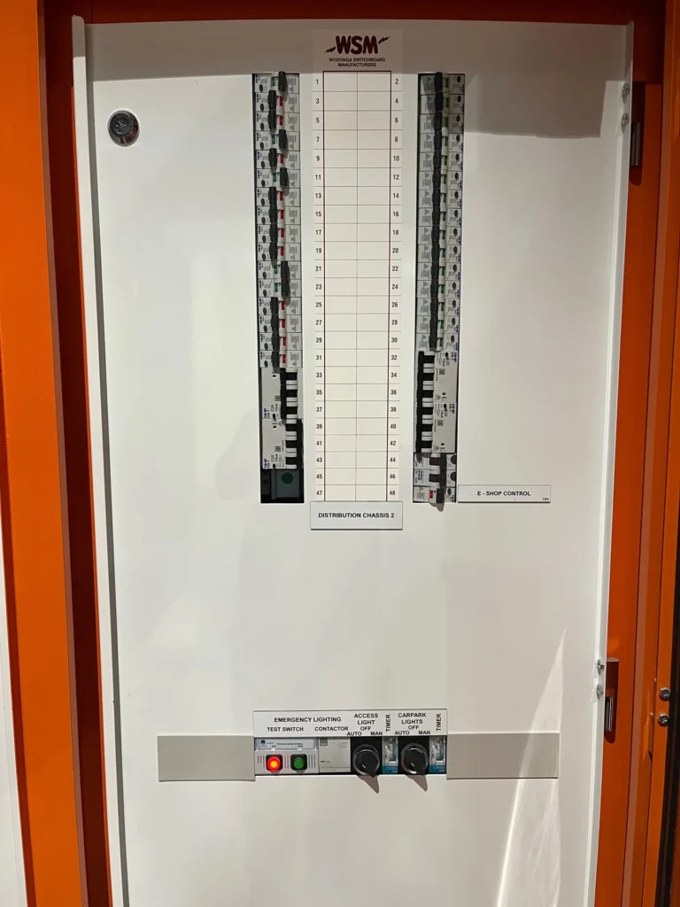 Circuit breakers in an open Carroll College switchboard