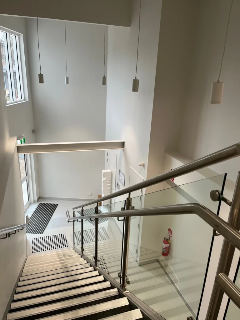 Interior staircase and lighting at the Jindabyne training facility