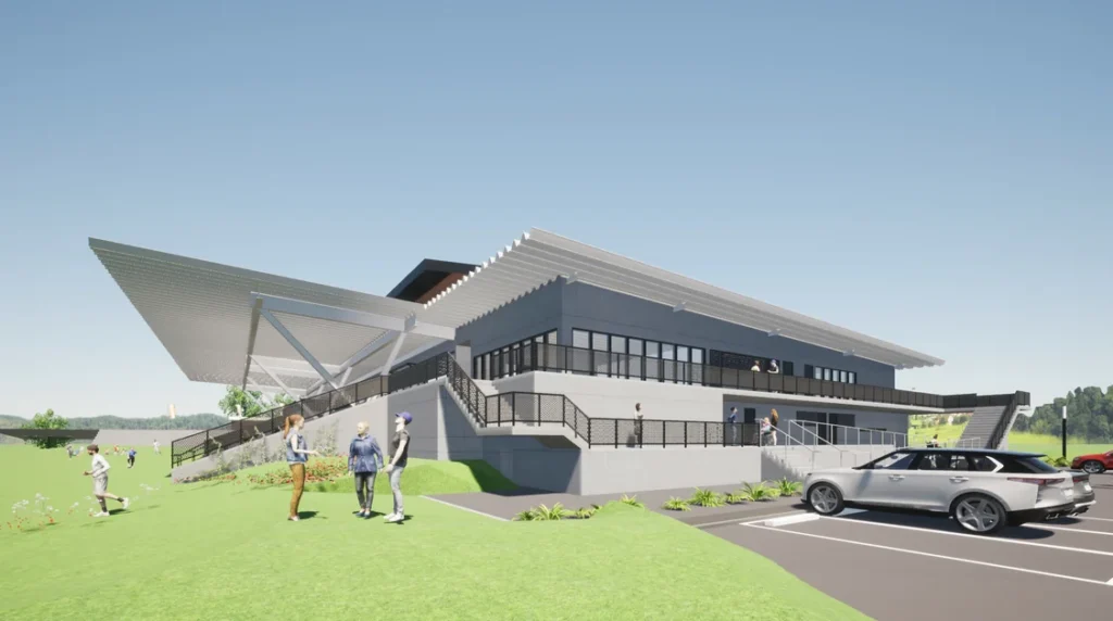 Architectural render of the Bega Sports Complex stadium exterior