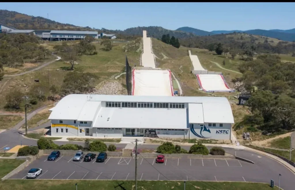 Aerial view of the National Snowsports Training Centre and outdoor training ramps