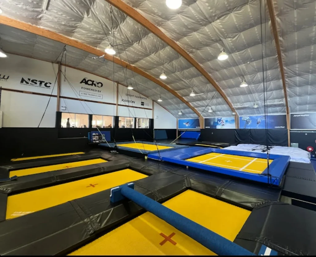 Indoor trampoline training area at the National Snowsports Training Centre